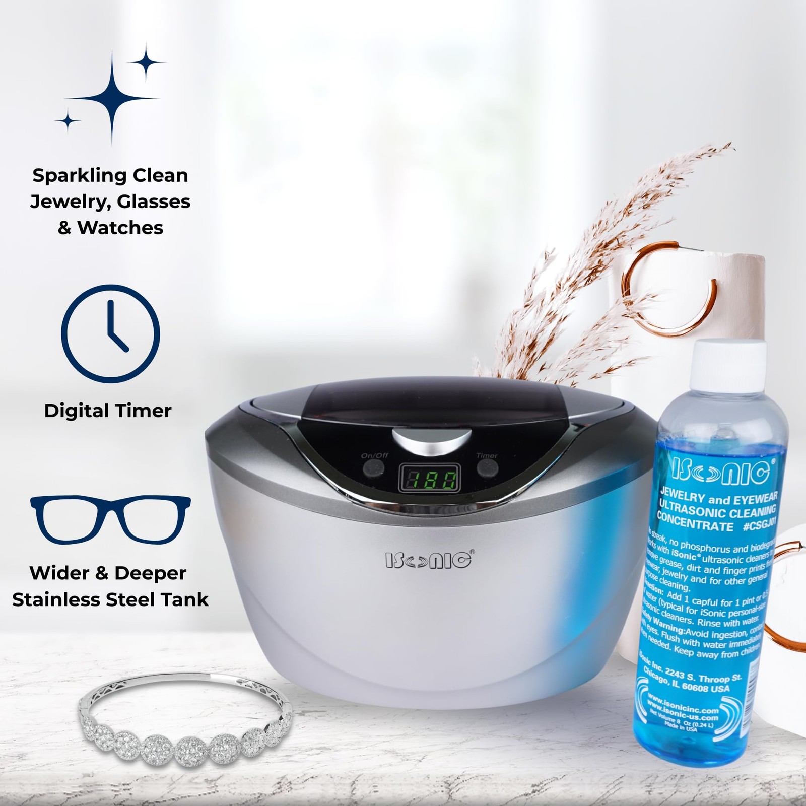 ® Ultrasonic Jewelry Cleaner D2840 with Cleaning Solution Concentrate CSGJ01,…