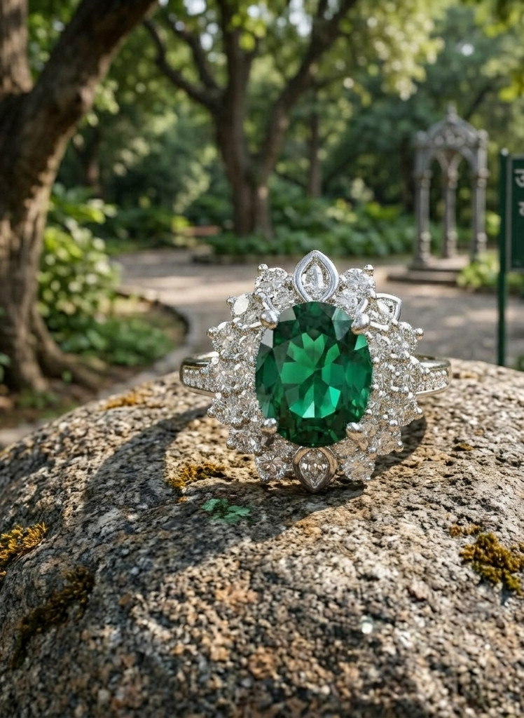 5.50 Ct Oval Cut Natural Emerald & Diamond Wedding Gift Ring 14K White Gold Sz 8