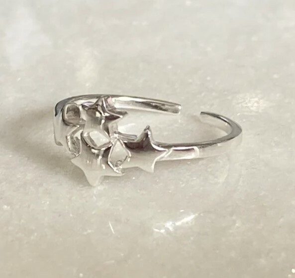 Solid Metal 925 Silver Women’s 4 Star Adjustable Toe Ring 14k White Gold Plated
