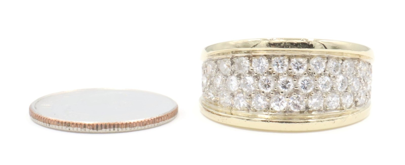 Estate 3-Row 1.70 Ctw Round Diamond 14KT Yellow Gold 10.6mm Cluster Ring 7.69g