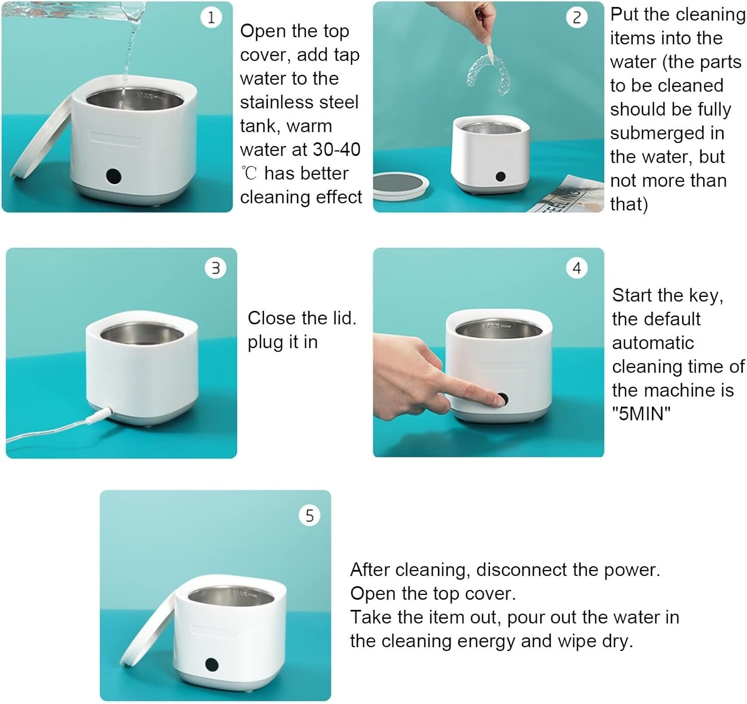 Small Ultrasonic CleanerJewelry Cleaner 180ML One-Button Start and 5 Min Timing