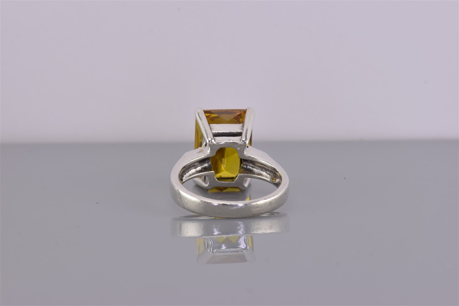 ACi Sterling Silver Yellow Emerald Cut Solitaire Marcasite Band Ring 925 Sz: 6