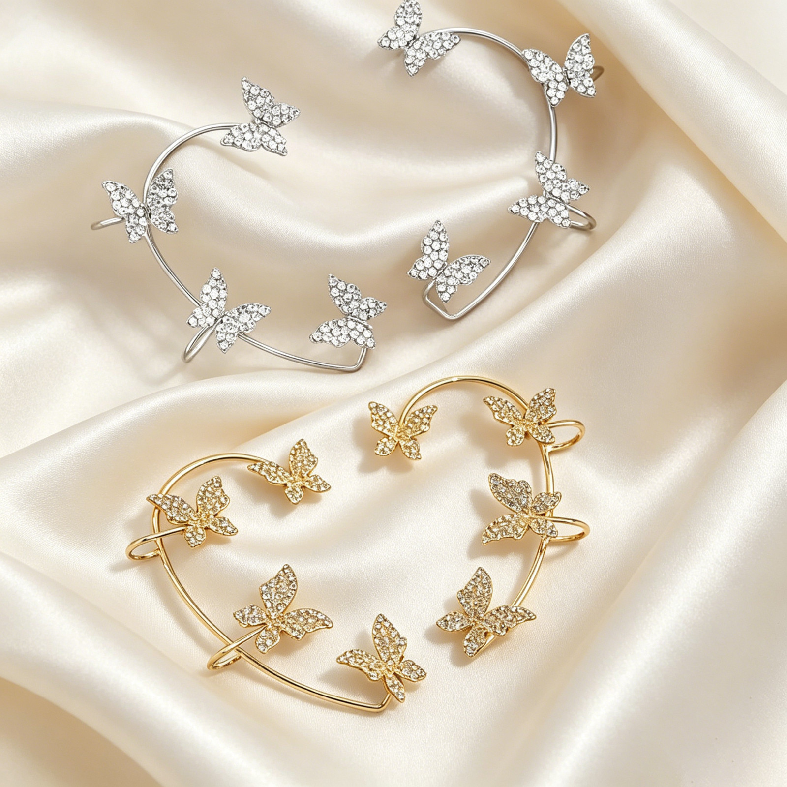 Butterfly Ear Clips Set 4 Pack Sparkling Wing Design No Piercing Jewelry