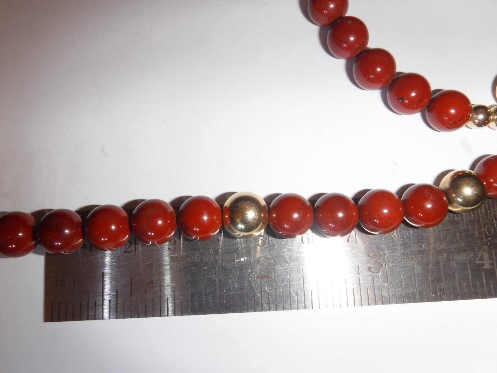 Estate 10 m/m Carnelian Bead Necklace (11) 14 K Gold Beads (7) 10 m/m (4) 5 m/m