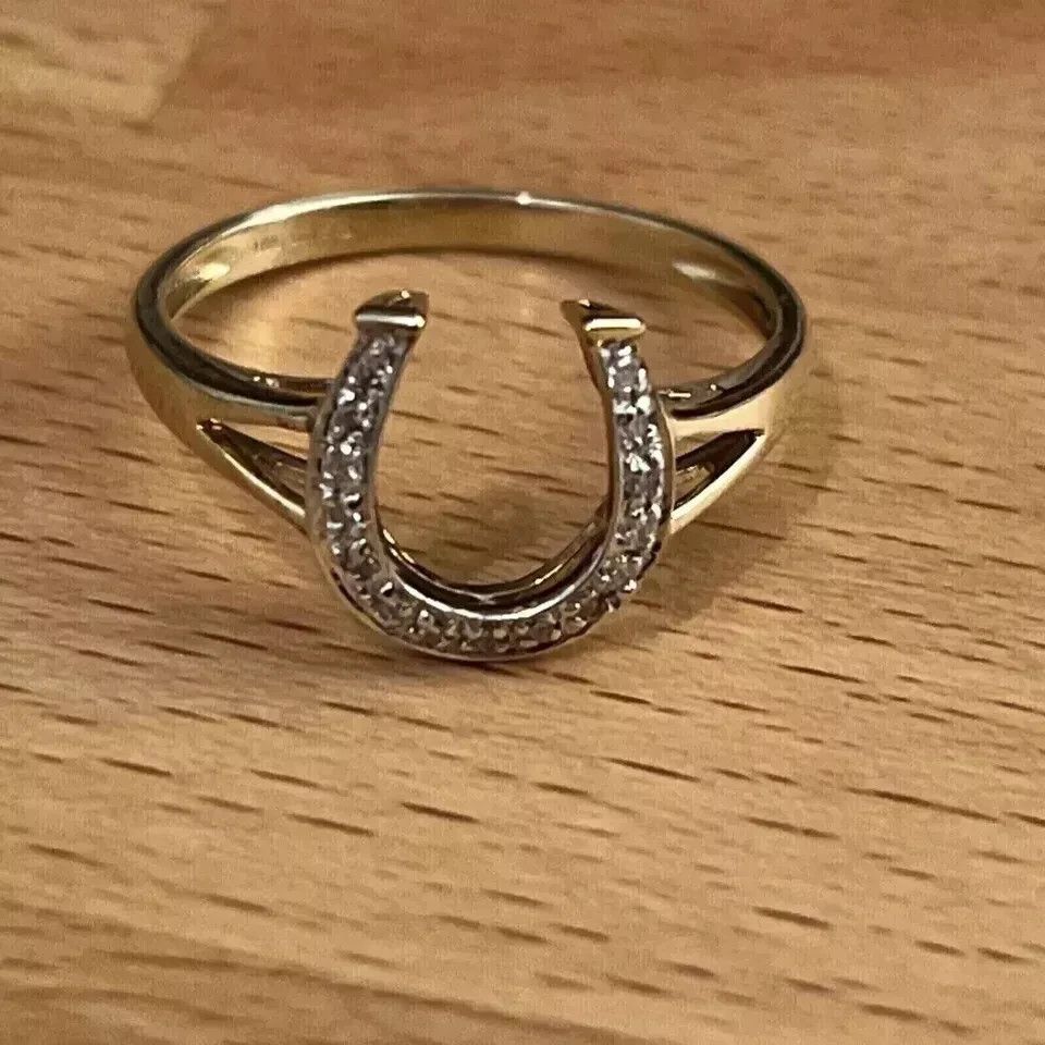 Wedding Horse Shoe Ring 2Ct Round Cut Lab-Created Diamond 14K Yellow Gold Plated