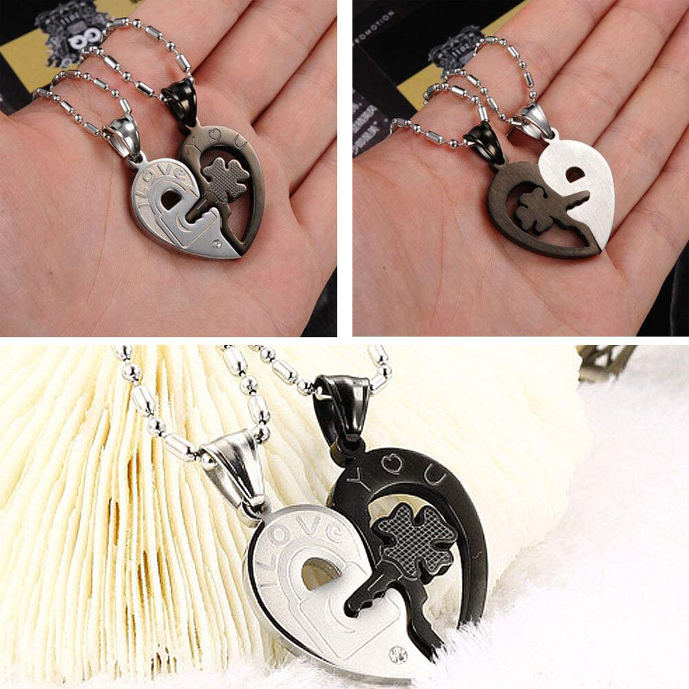 Couple Necklace Set Matching Love Heart Pendant I Love You His & Hers Necklaces