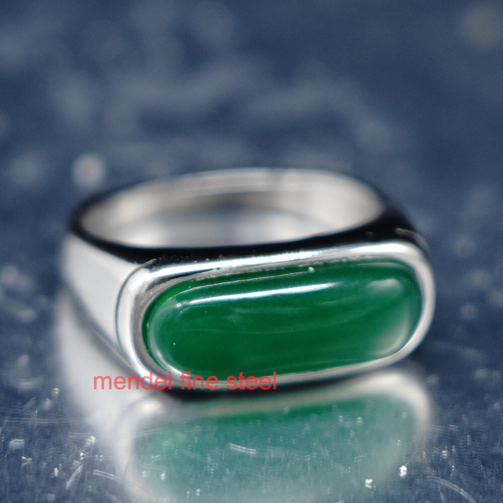 MENDEL Mens Womens Green Jade Stone Band Ring Men Size 6 7 8 9 10 11 12 13-15