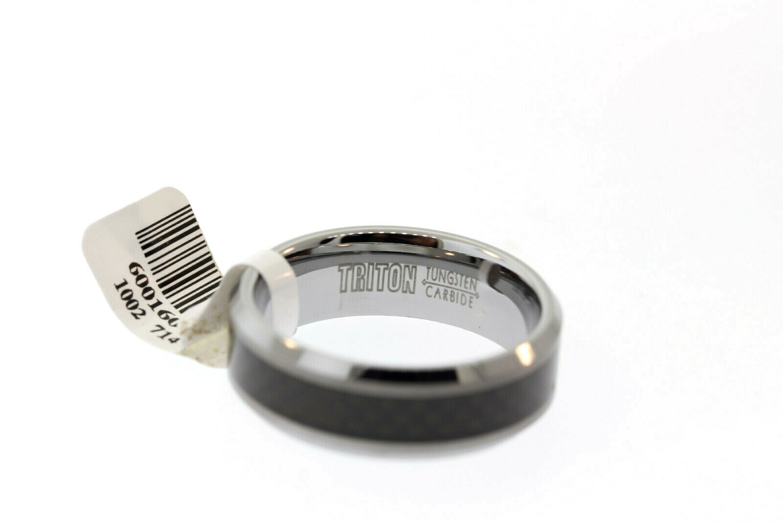 Triton 8mm Tungsten Carbide & Black Carbon Fiber Polished Beveled Edge Band Ring