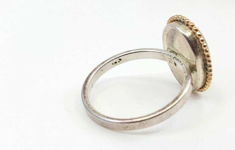 Fine Sterling Silver Green Stone Desginer MAGNOLIA Israel Ring size 6.5