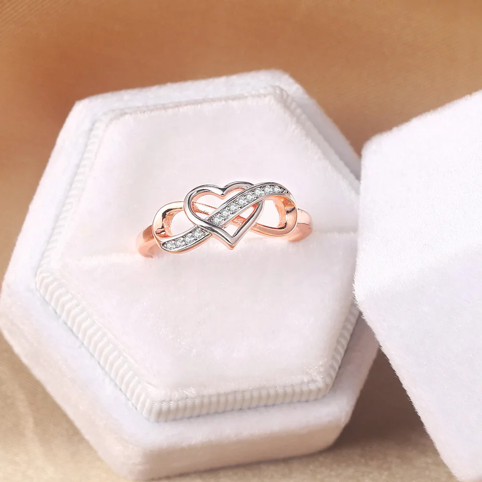 Wedding Band Ring Infinity Heart Love Zircon Tension Mount Women Jewelry