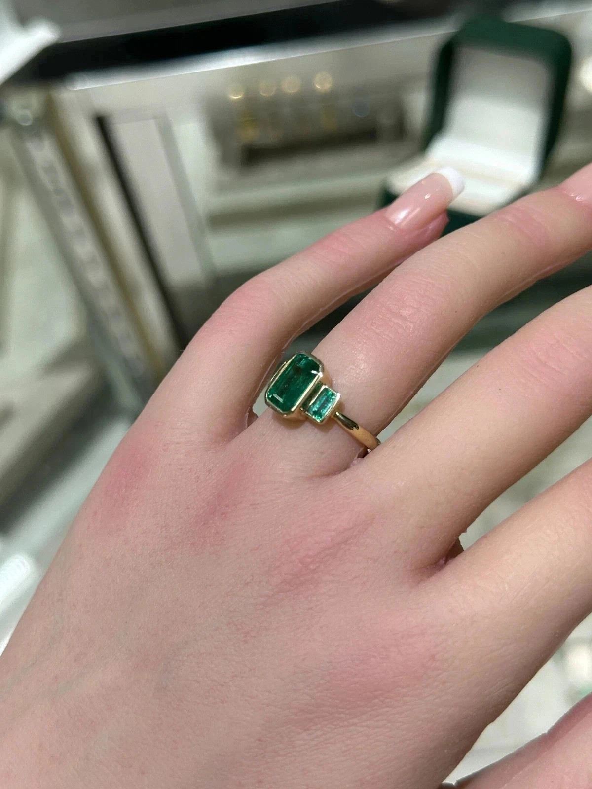 2.30 Ct Emerald Cut Natural Emerald & Diamond Engagement Ring 14K Yellow Gold 7