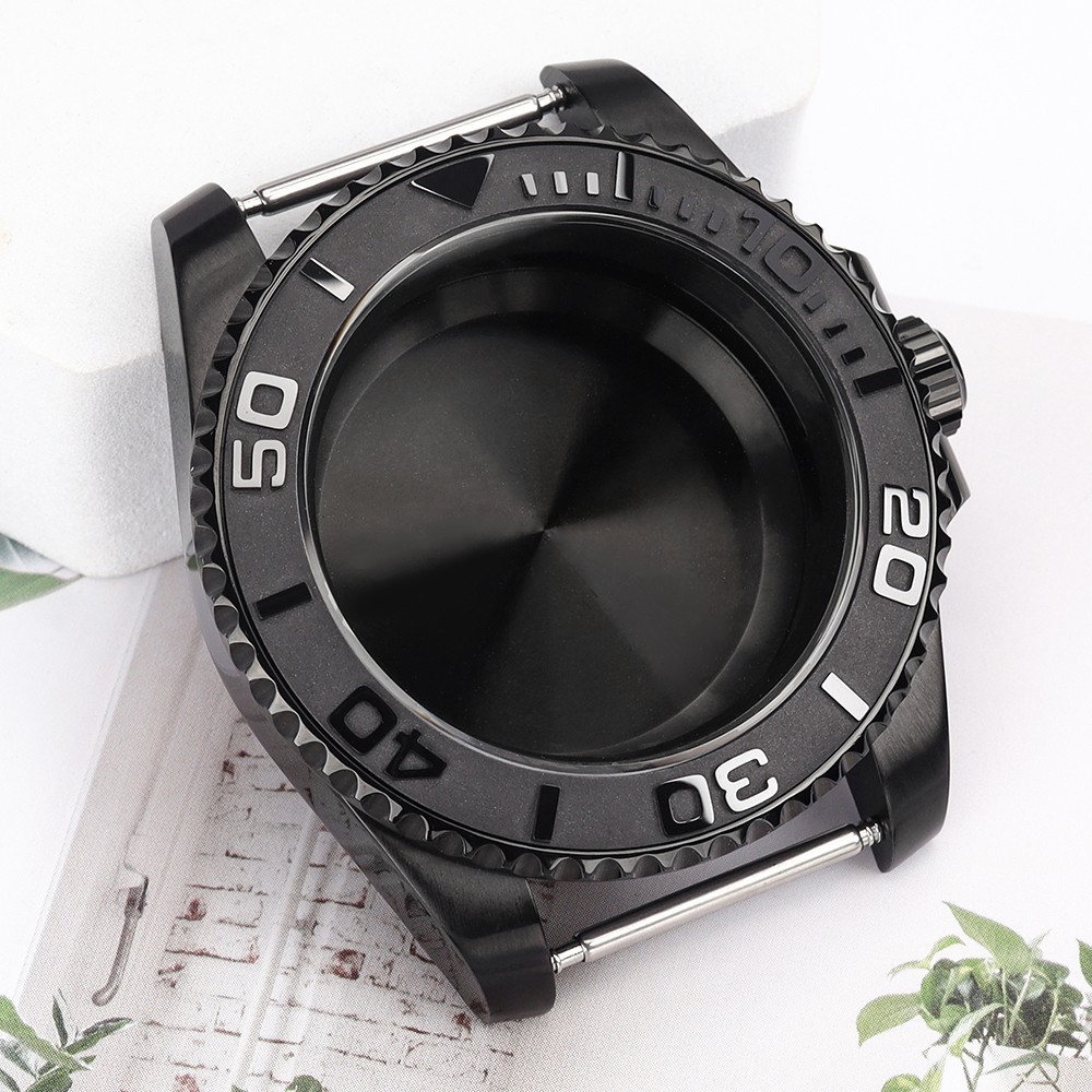 PVD Black Oyster Aviator 40mm Watch Case SUB Bezel Sapphire For Seiko NH35 NH36