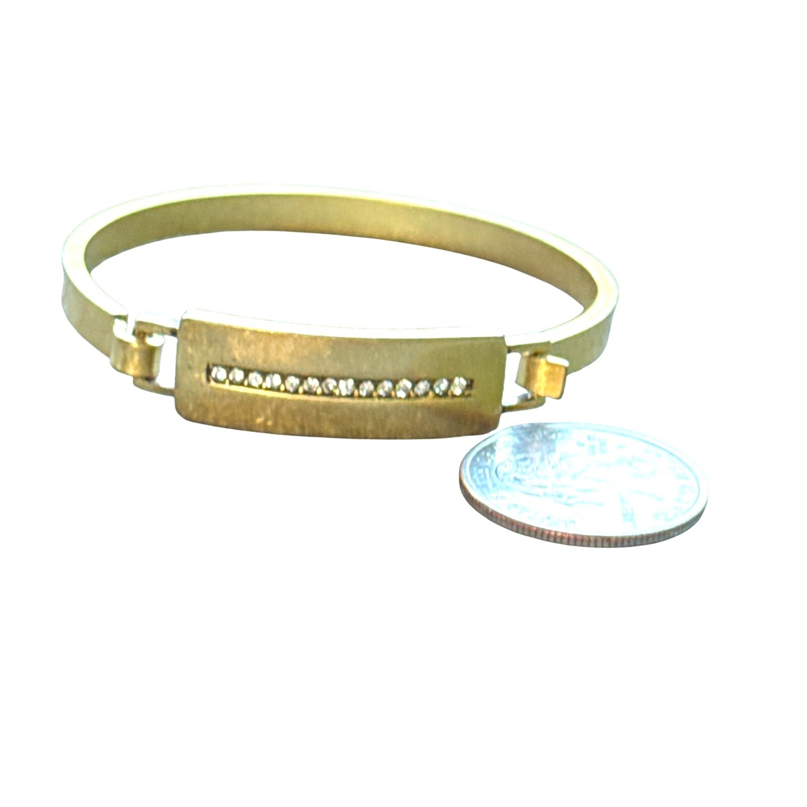 J. Crew Gold Tone Hinged Bangle Bracelet with Rhinestone Bar Accent
