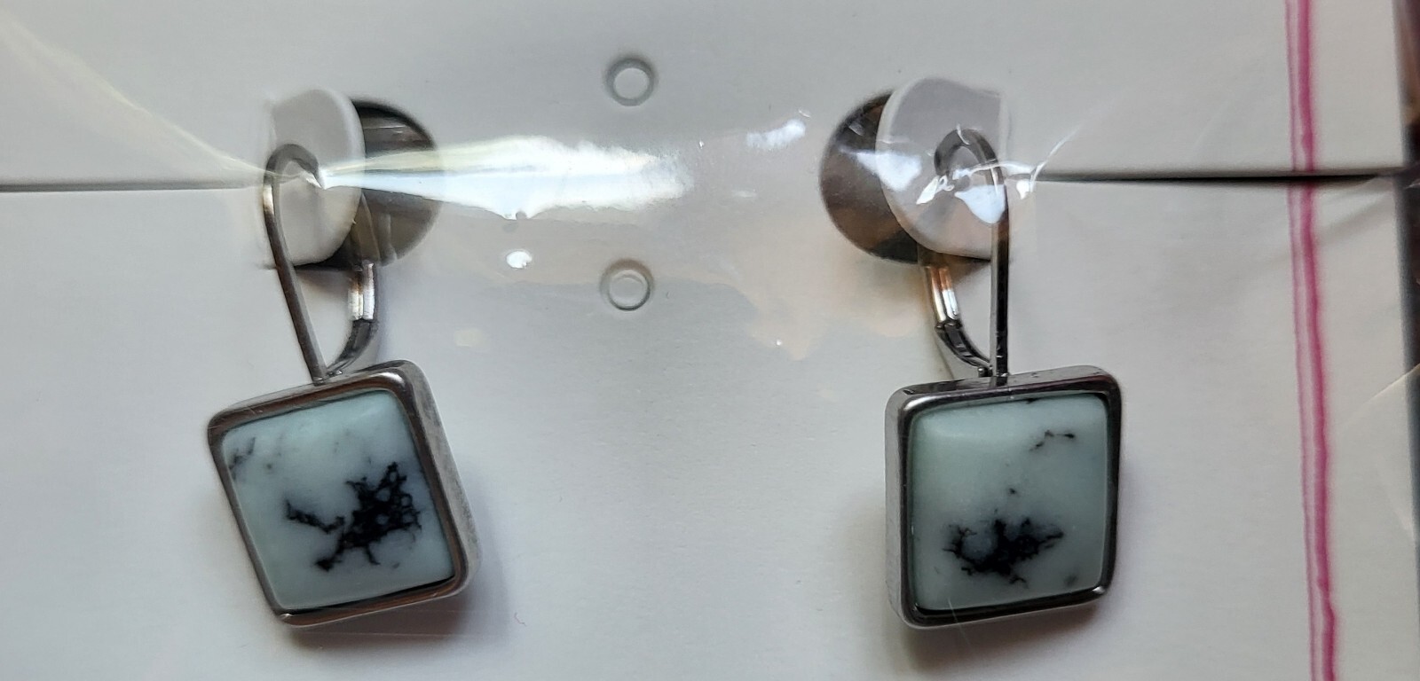 New Thirty One Dream Big Blue Marbled Earrings Leverback Silver Tone 1” Square