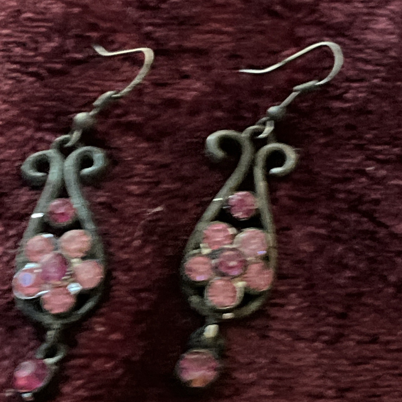 Vintage Earrings Pink Floral Chandelier Shabby Chic Crystal Retro