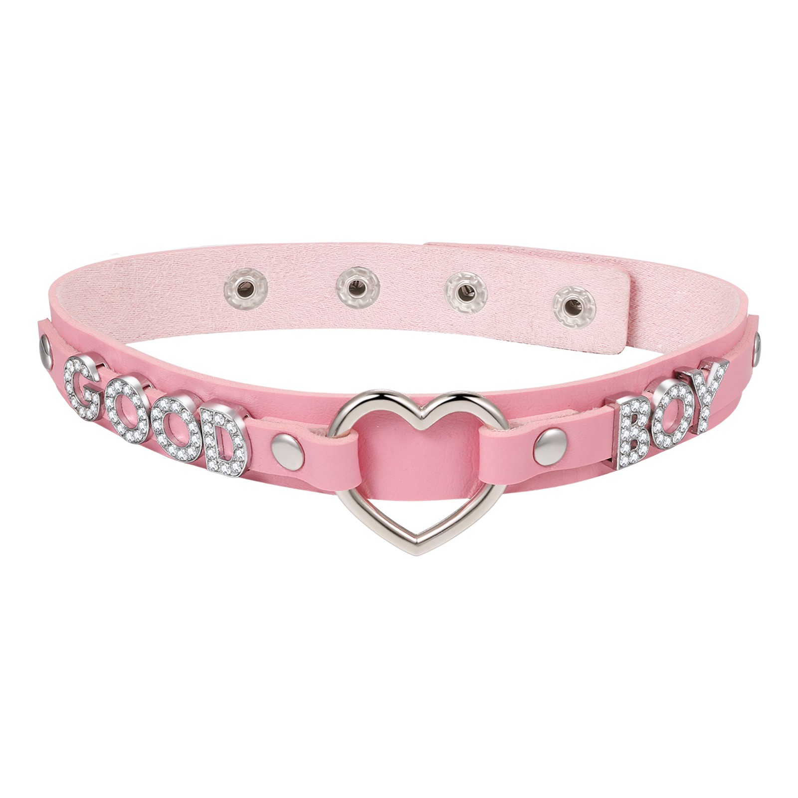 Women’s “GOOD BOY” Letter Heart Stainless Steel Ring PU Leather Choker Necklace