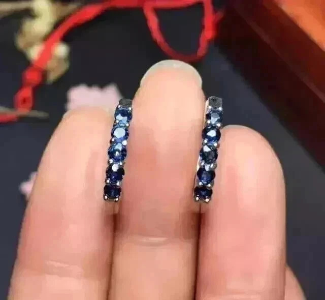 Sparkle Engagement Hoop Earrings Round Cut Simulated Sapphire 925Starling Silver