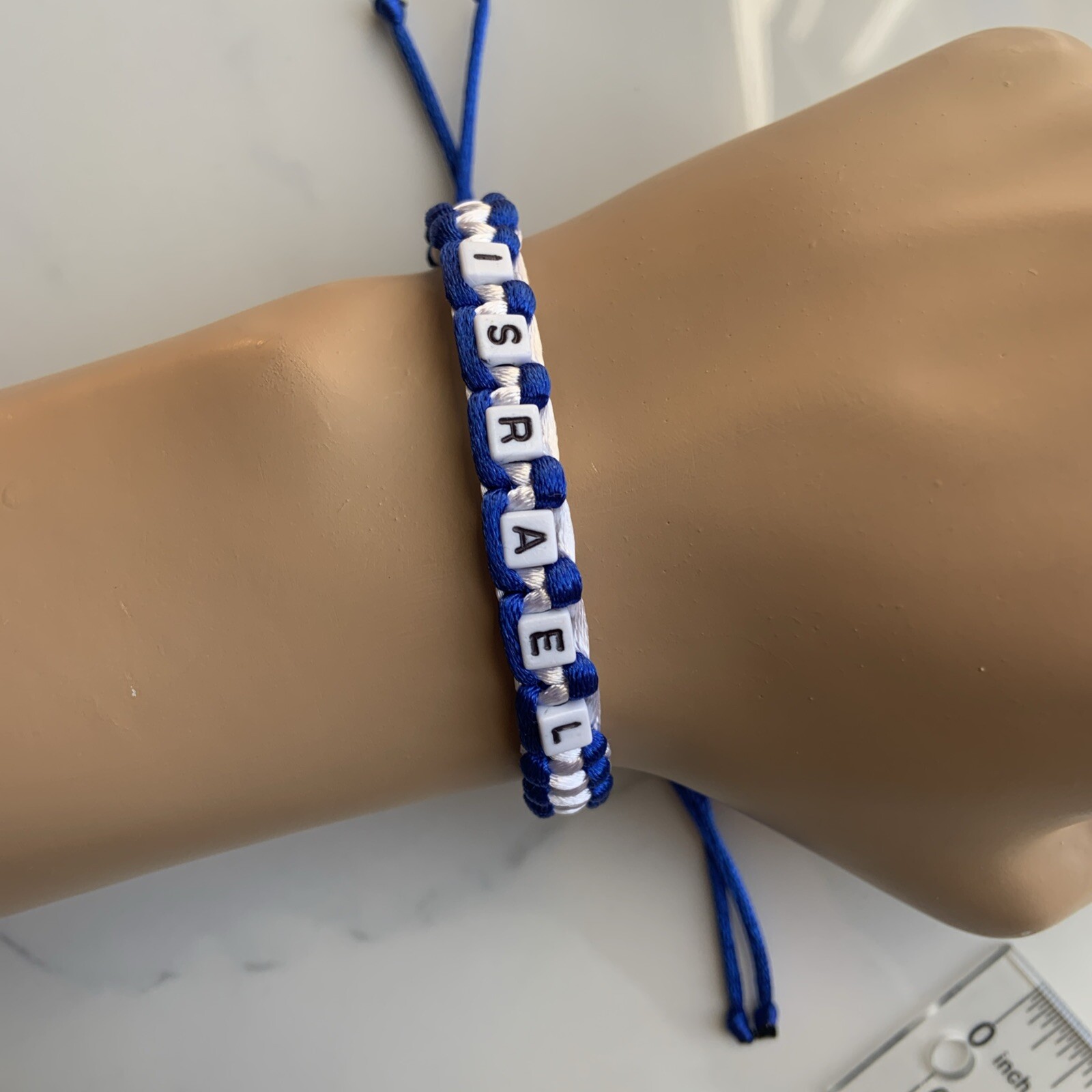 ISRAEL Bracelet BLUE & WHITE צמיד Satin Rattail Cord Shamballa Nylon Macrame (B)