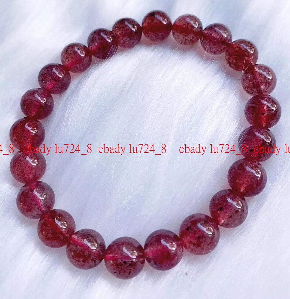 Natural Crystal Strawberry Quartz Bracelet Beads 10mm 7.5 Inch