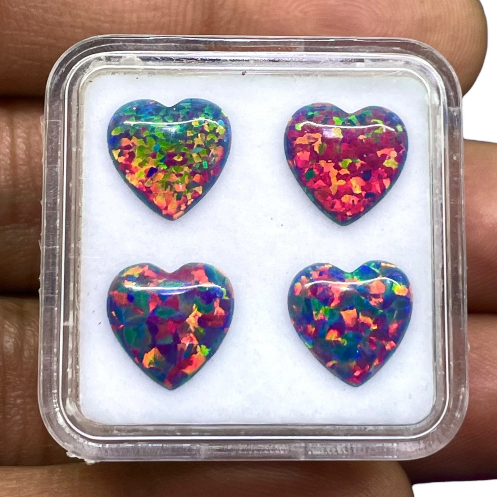4 Pcs Black Australian Opal 9mm Heart Cabochon AAA Quality Lab Created Gemstones
