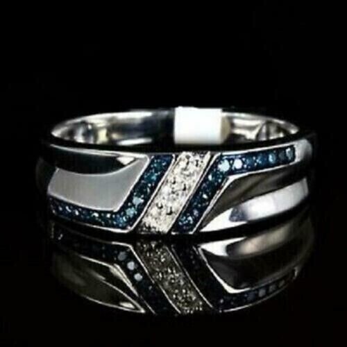 2.0 Ct Round Cut Lab Created Topaz Diamond Men’s Band Ring 14K White Gold Plated