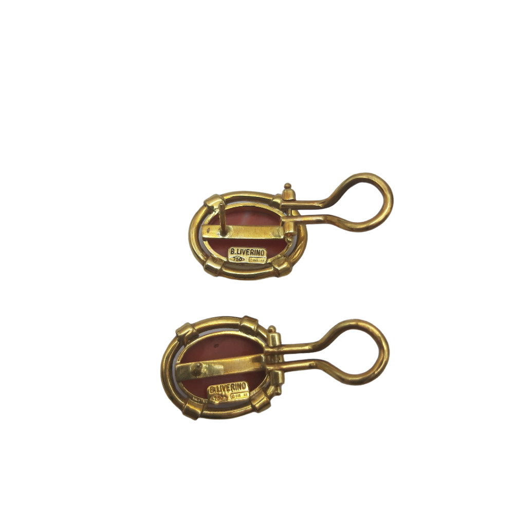 Orecchini Cabochon Corallo, Oro 750, 734E Liverino Basilio