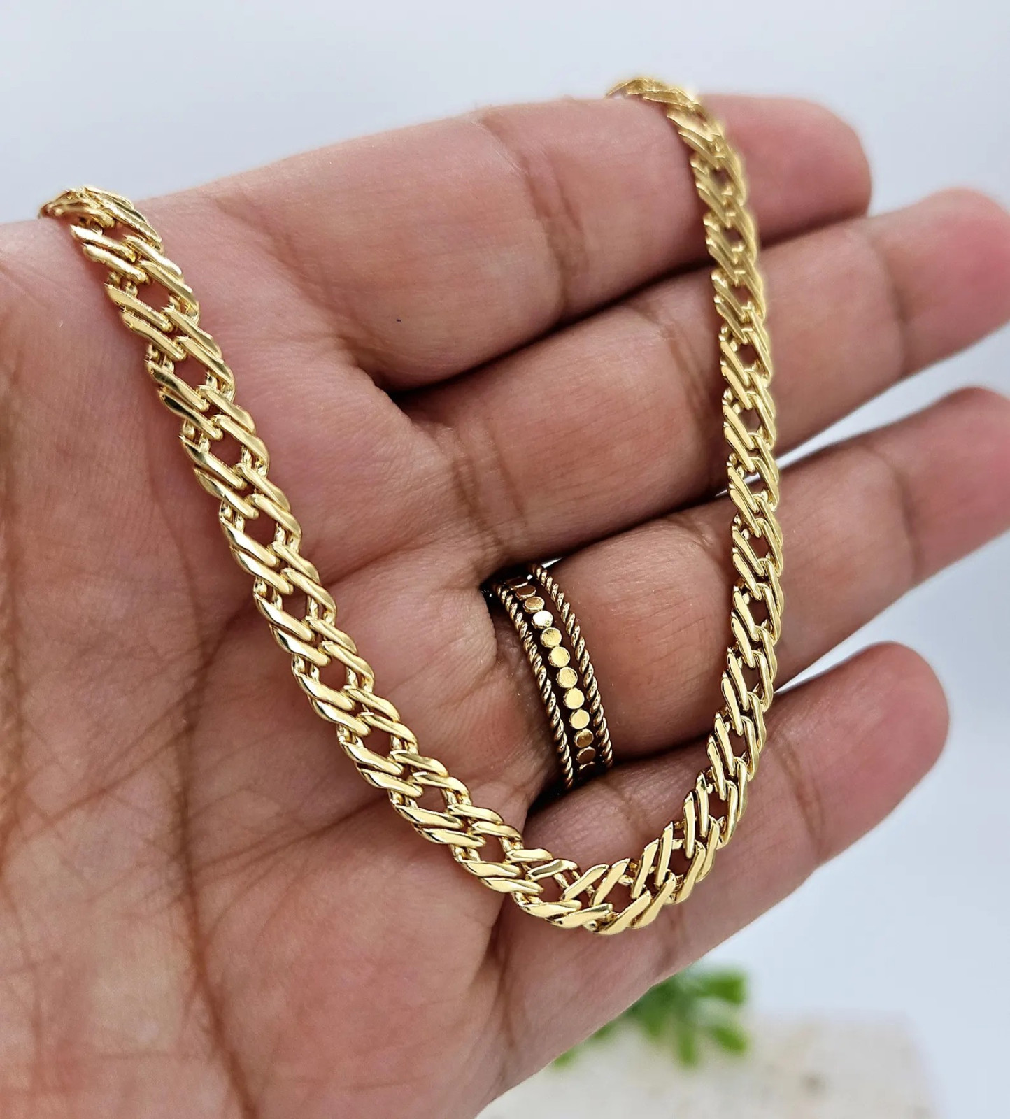 Gold 5mm Double Link Bracelet or Anklet, 14k Heavy PLated