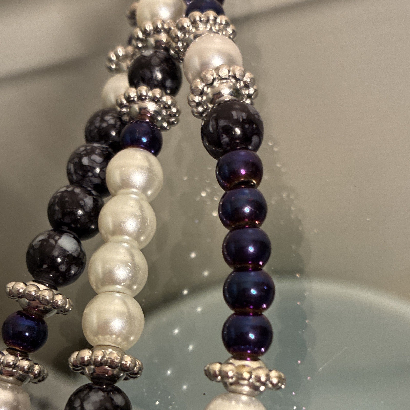 Handmade Three strand moon themed glass/acrylic bead keychain with charms