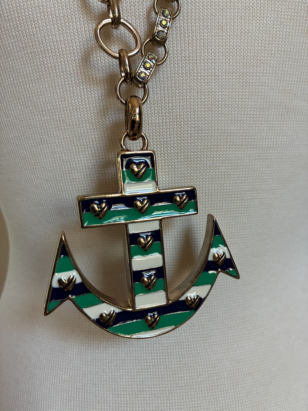 Betsey Johnson Necklace Large Nautical Anchor Gold Tone Bow Accents BJ144