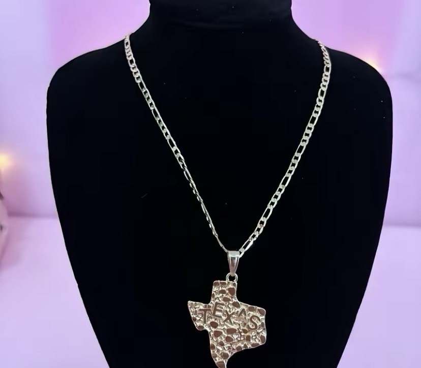 14k Gold plated Figaro Chain Necklace with Texas State Charm Pendant