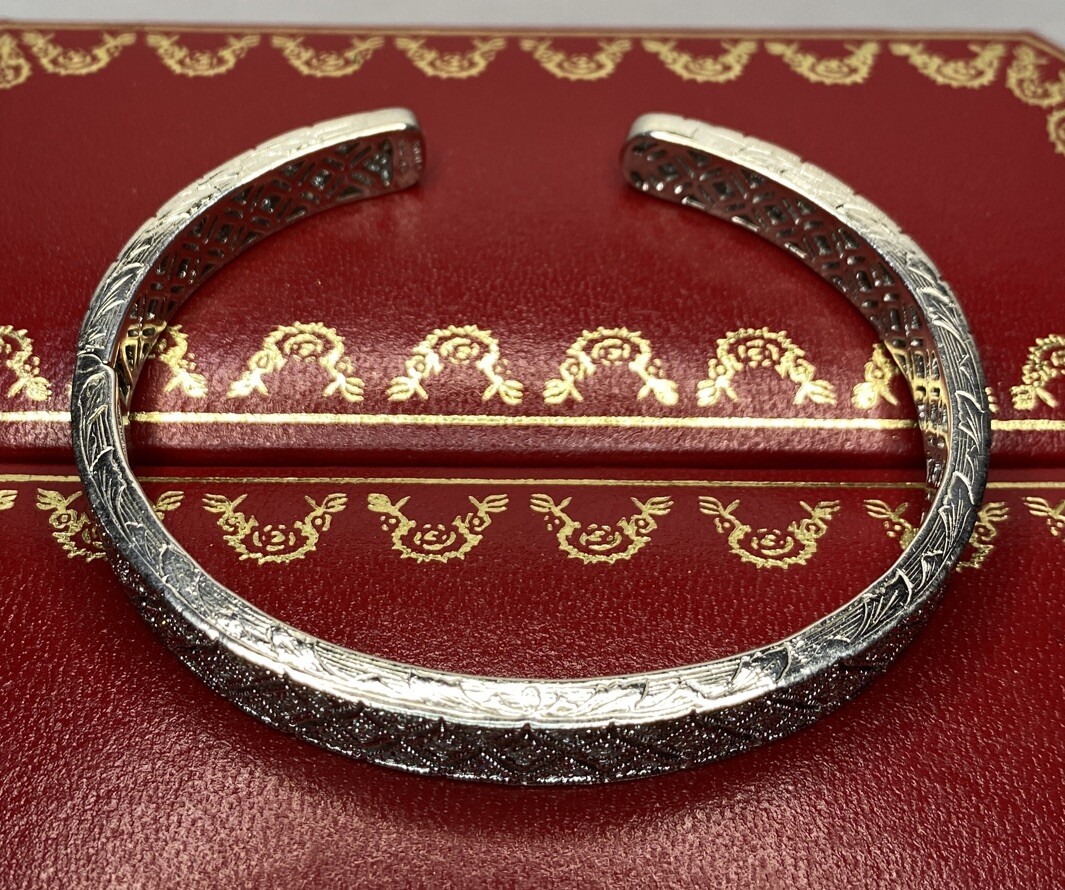 Sterling Silver Diamond Pave Edwardian Antique Tennis Cuff Bangle Bracelet 6 3/4