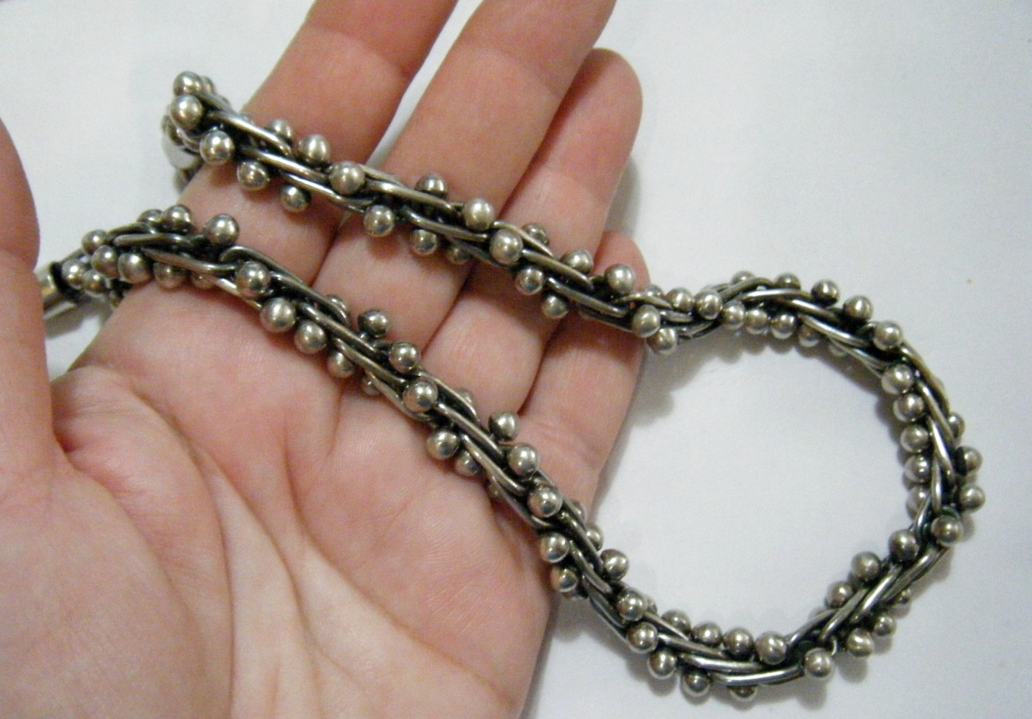 18″ Long Vintage Spratling Design Sterling Silver DNA Peppercorn Necklace 116g