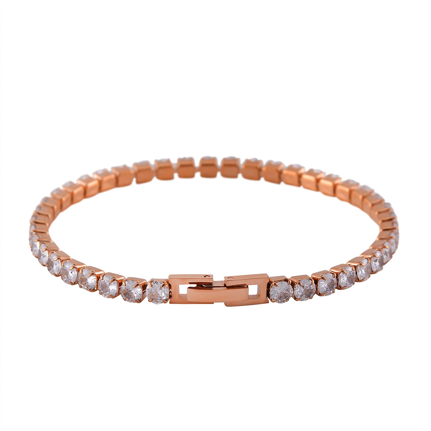 Cubic Zirconia 7.25In Bracelet 7.50In in ION Plated Rose Gold Stainless Steel
