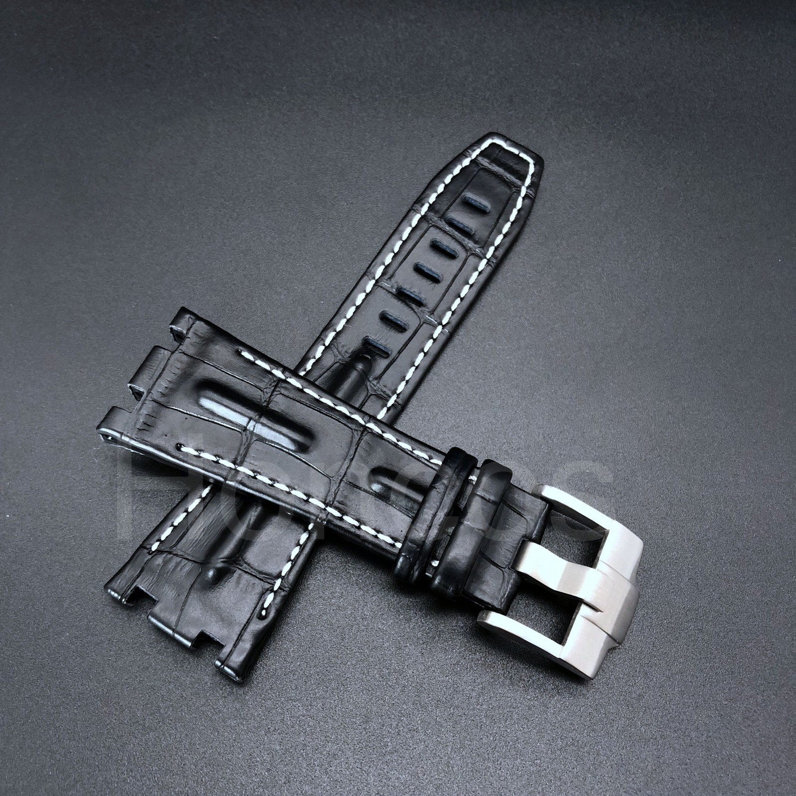 28MM Alligator Leather Watch Strap Fits For AP Audemars Piguet Black White 42MM