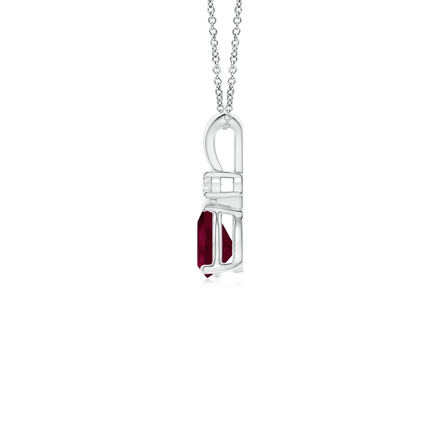 Angara Natural Prong-Set Ruby Teardrop V-Bale Pendant with Diamond in Silver