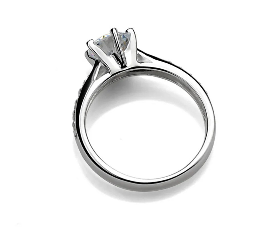 Sterling Silver 6-Prong CZ Solitaire Ring for Women Wedding Promise 925