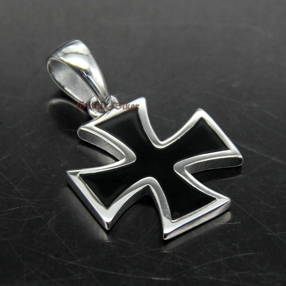 German Iron Cross Stainless Steel Pendant Knight Templar Biker Black Red Gold