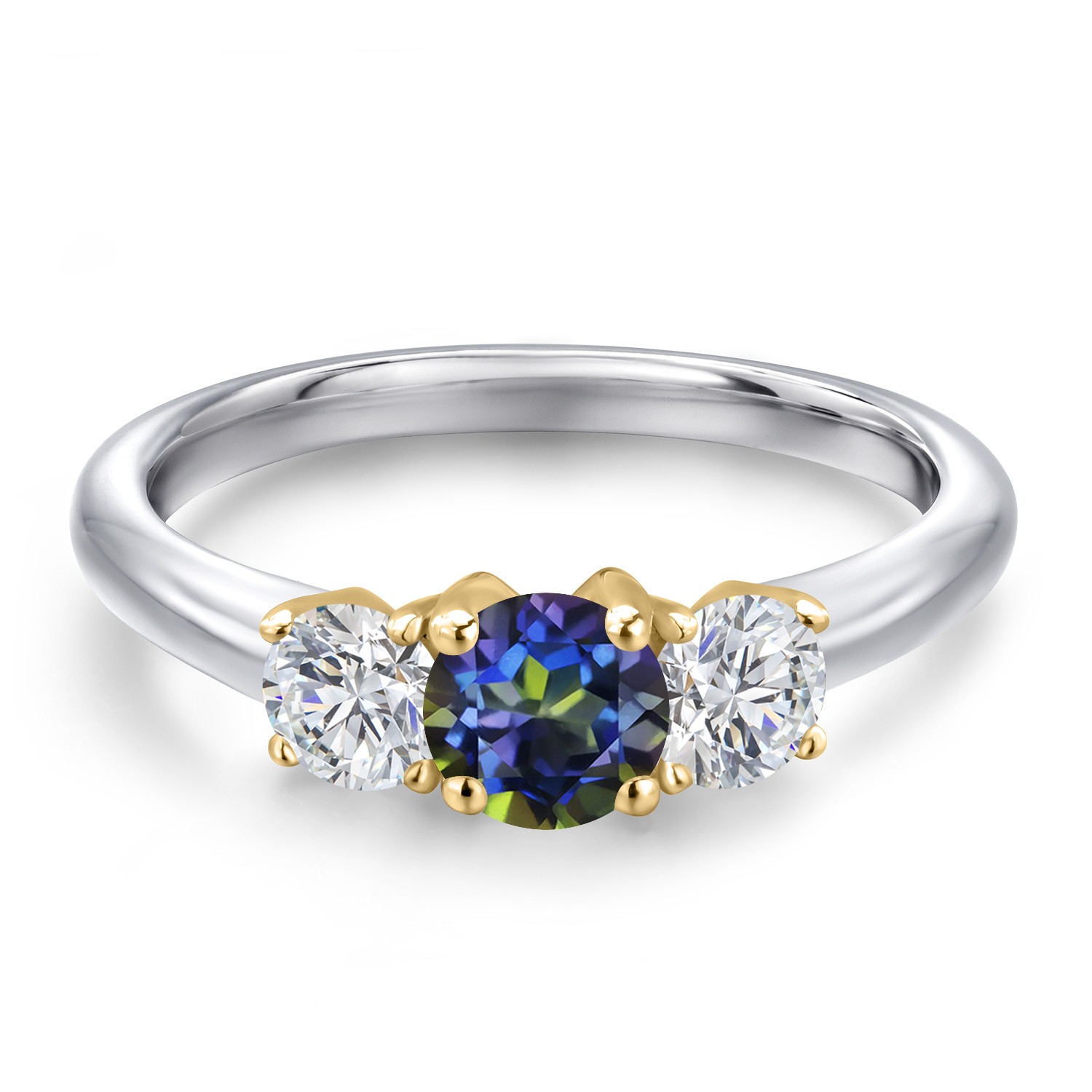 925 Silver and 10K Yellow Gold Blue Mystic Topaz and Lab Grown Diamond