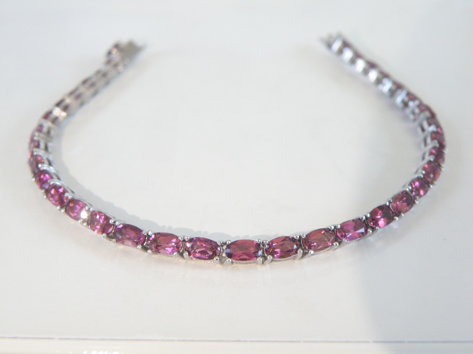 Sterling Silver 925 Rhodolite Pink Garnet Tennis Bracelet 8″