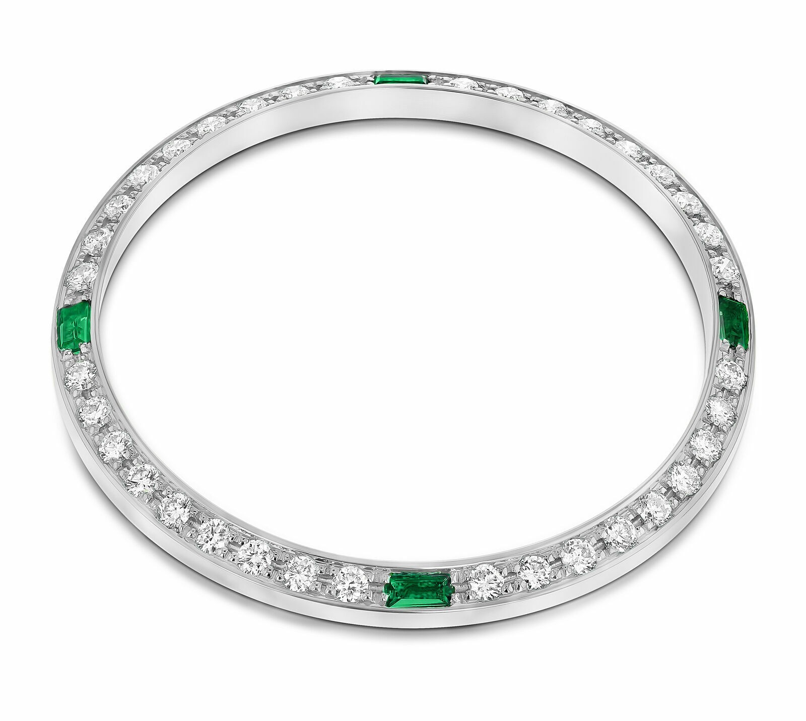 14KW GOLD .90CT BEAD SET NATURAL DIAMOND BEZEL FOR ROLEX 34MM WITH 4 EMERALDS