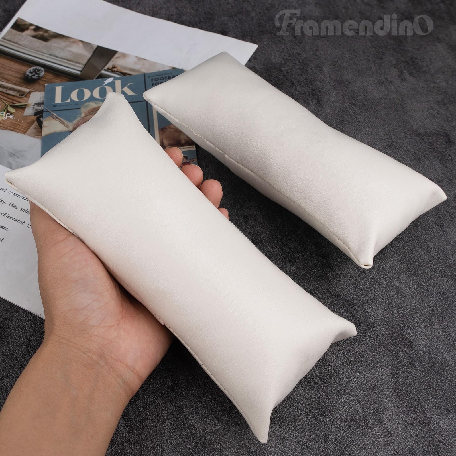 , 2 Pack White Long Watch Display Pillow PU Leather Bracelet Bangle Cushions …