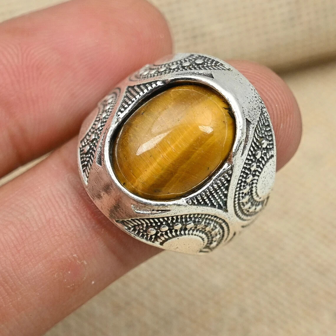 925 Sterling Silver Tiger Eye Gemstone Ring Statement Ring Engagement Gift Her