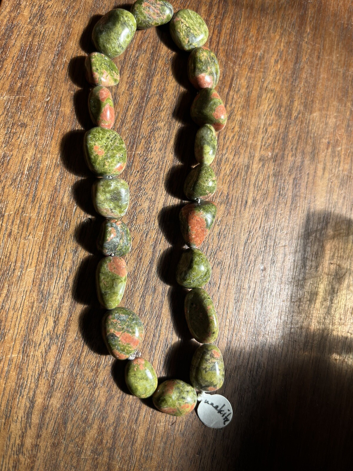 Old Stock Oval Nuggets Large Pink Green Unakite Bead String 12in Strand
