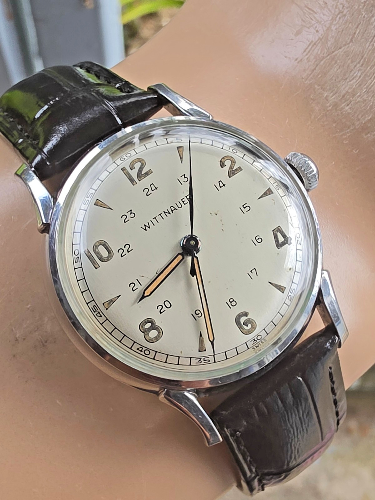 Vintage WITTNAUER men’s manual wind watch Military Style 24H dial 1950s