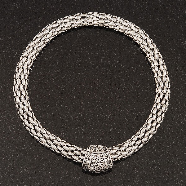 Rhodium Plated Mesh Magnetic Necklace – 40cm Length