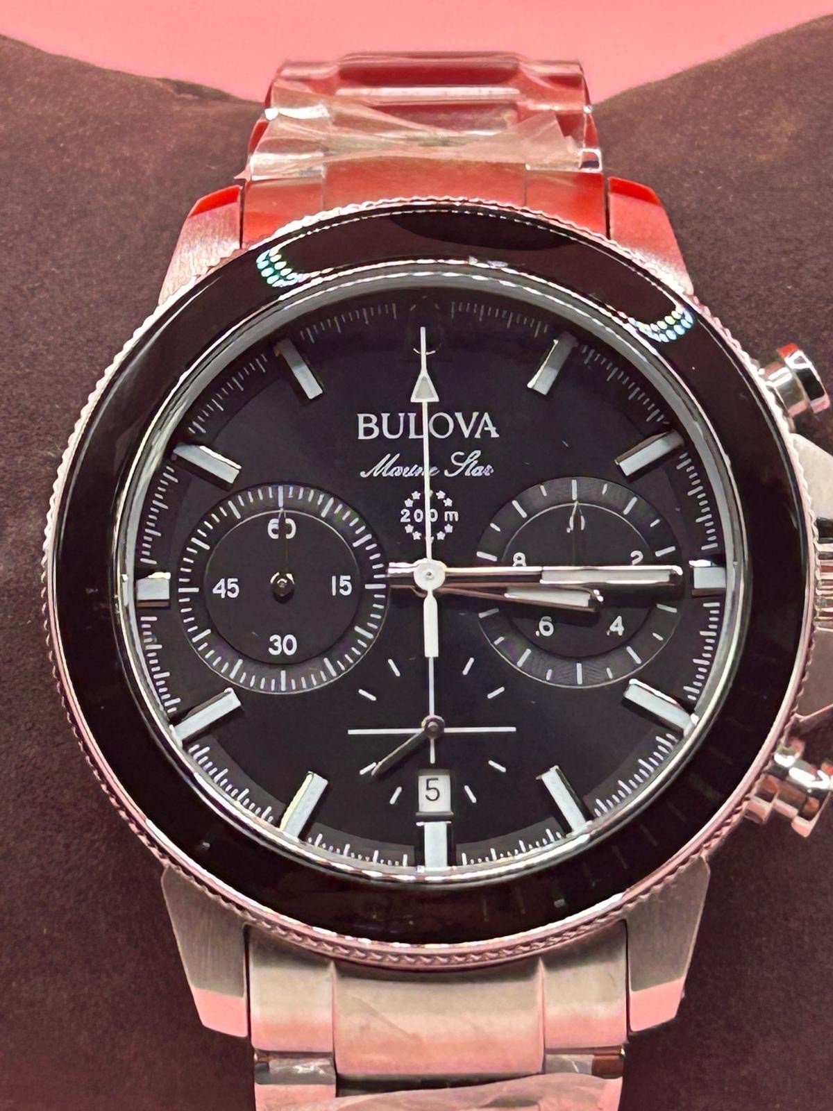 Bulova Marine Star Series C 96B272 Black Dial Stainless Quartz Men’s Watch 45mm