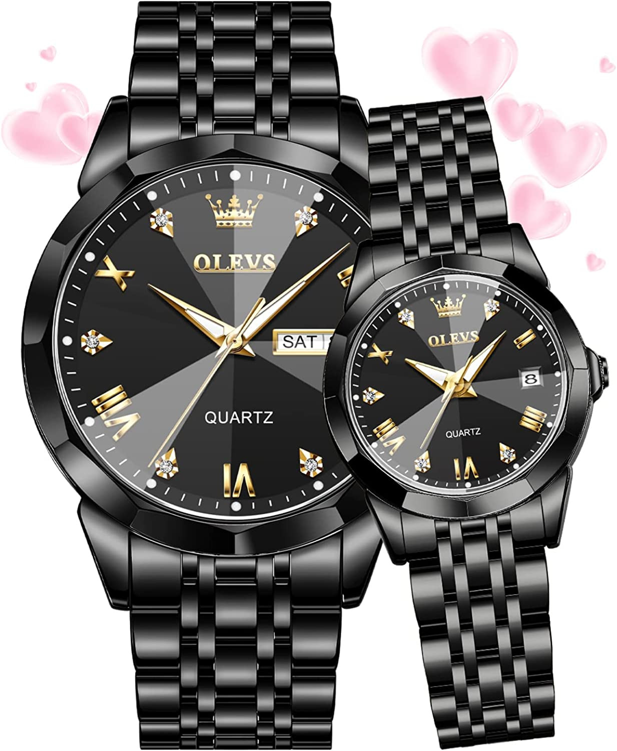 Black wristwatch Couple Watch Set for couple Business Analog Quartz Watches NEW