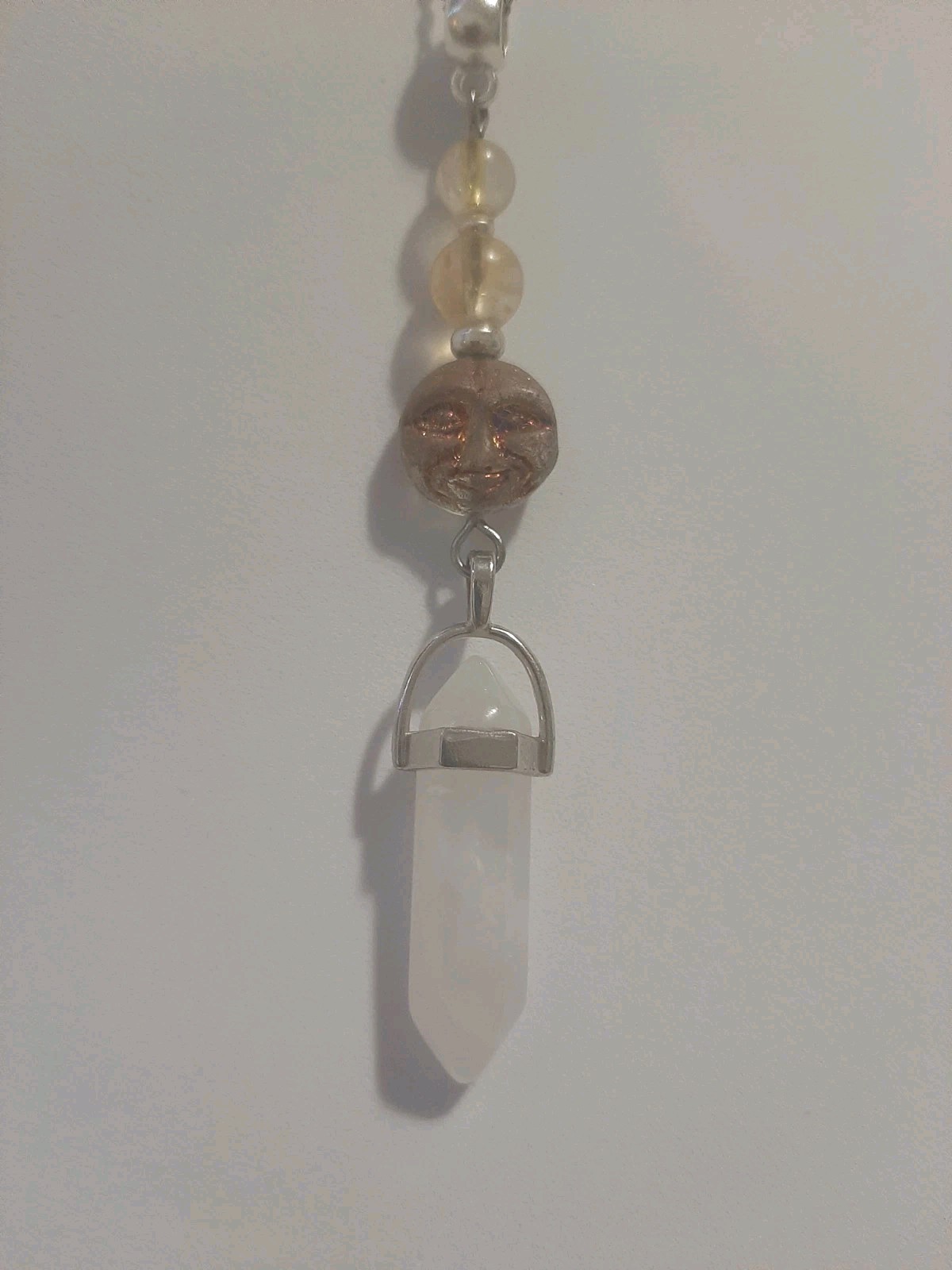 Genuine Milky CLEAR QUARTZ DT Crystal Point CITRINE Bead Glass Moon Face Pendant