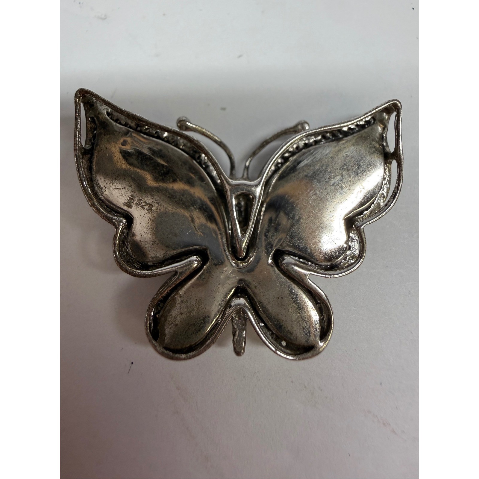 Vintage 925 Sterling Silver Butterfly Slide Pendant Marcasite Filigree Inlay