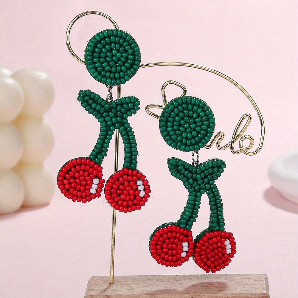 Bohemian Seed Beads Woven Fruit Pendant Earrings for Women Fashion Jewelry GIft
